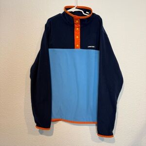 Lands' End Boys Fleece Snap Neck Pullover Sweatshirt Blue Orange Sz L (14-16)